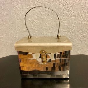 1950s Silver and Lucite Basket Weave Box Purse